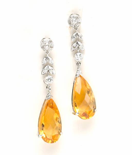 Appraisal: A pair of citrine diamond and k white gold pendant