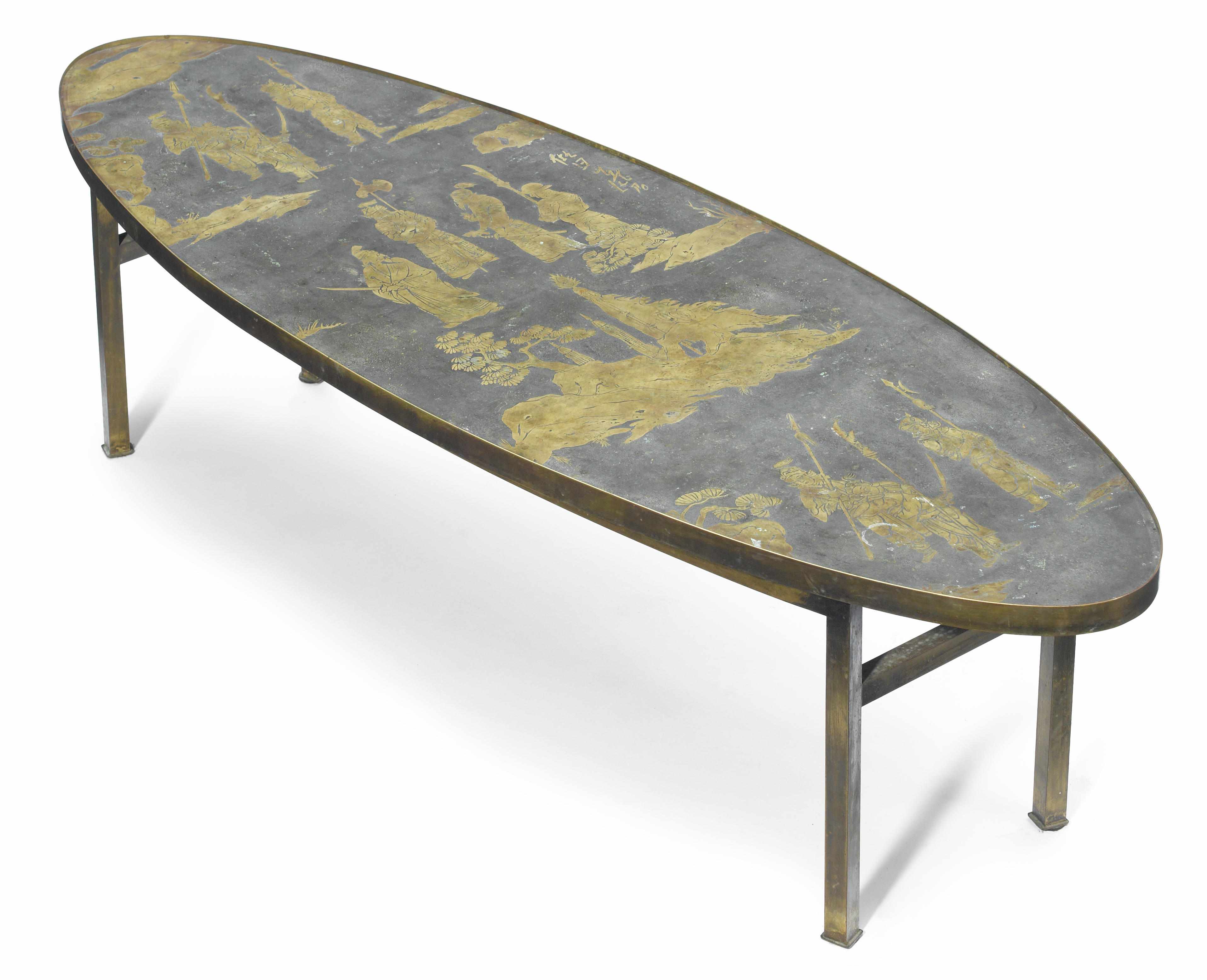 Appraisal: A Philip and Kelvin LaVerne etched bronze coffee table circa