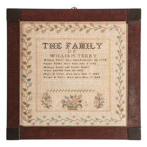 Appraisal: A Family Tree Embroidered Needlework Wrought by Mary Terry American