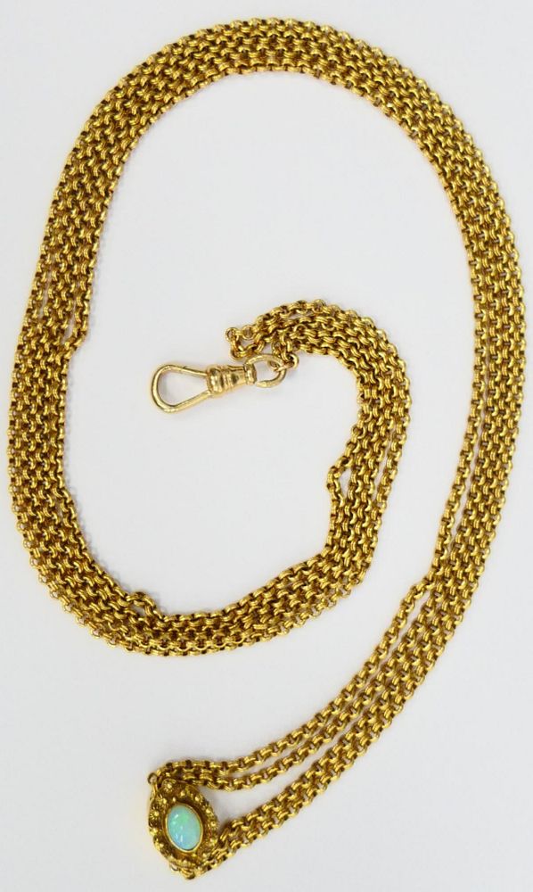 Appraisal: VINTAGE KT Y GOLD LONG WATCH FOB Double chain small