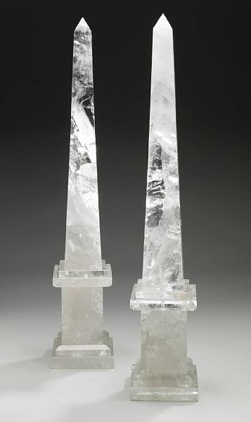 Appraisal: A pair of rock crystal obelisks modern Each of typical