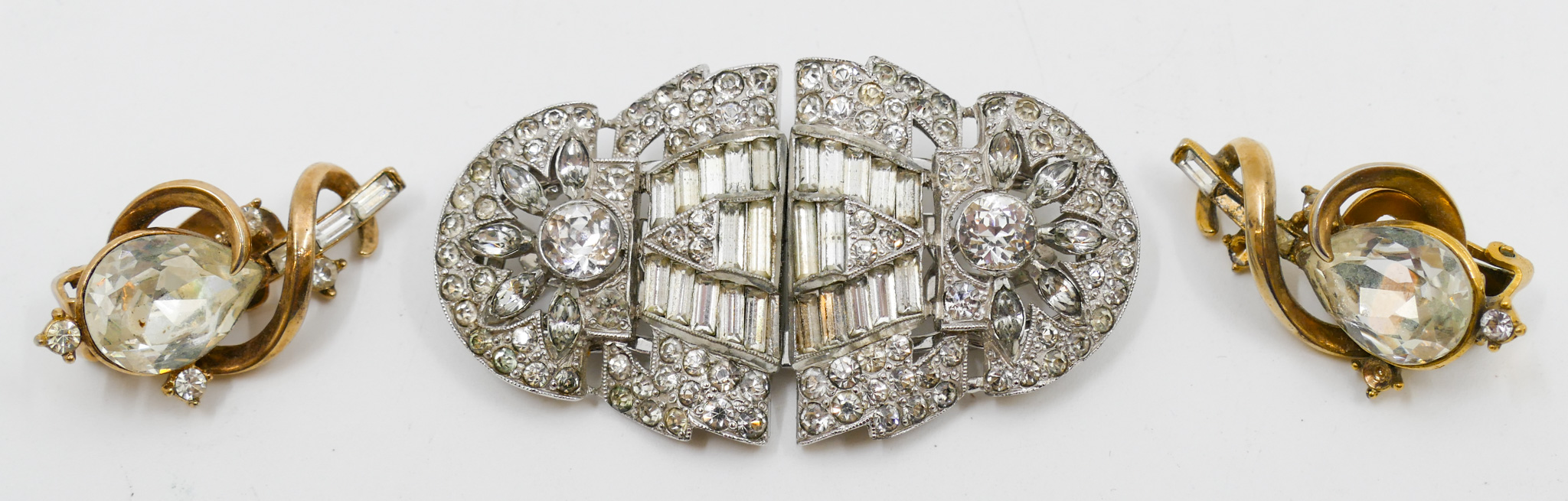 Appraisal: Box Coro Duette Rhinestone Brooch and Trifari Earrings