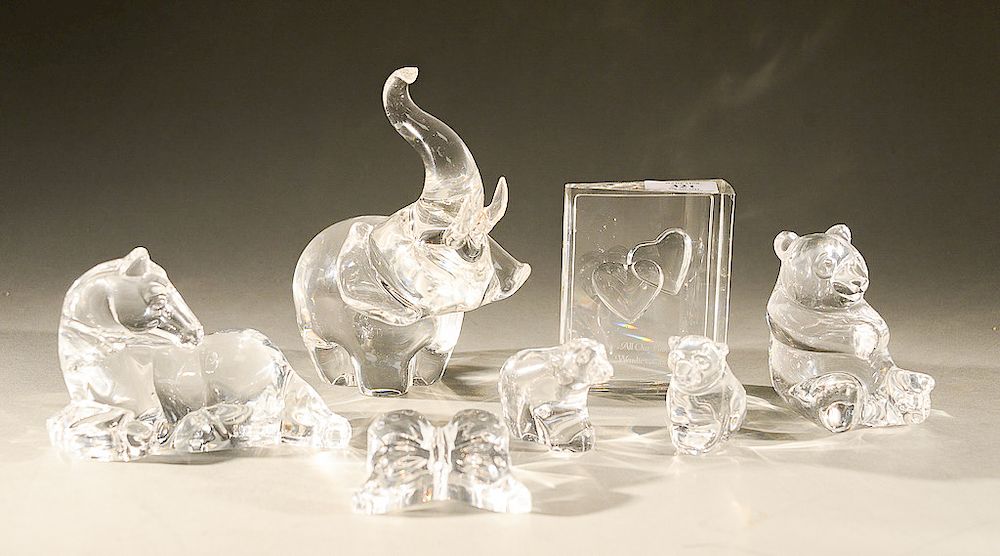 Appraisal: Seven Steuben glass pieces to include three glass bears butterfly