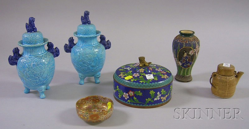 Appraisal: Six Pieces of Asian Porcelain and Cloisonne a pair of