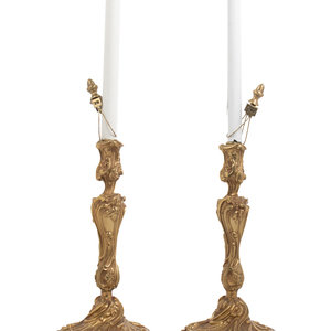 Appraisal: A Pair of Louis XV Style Gilt Bronze Candlesticks th