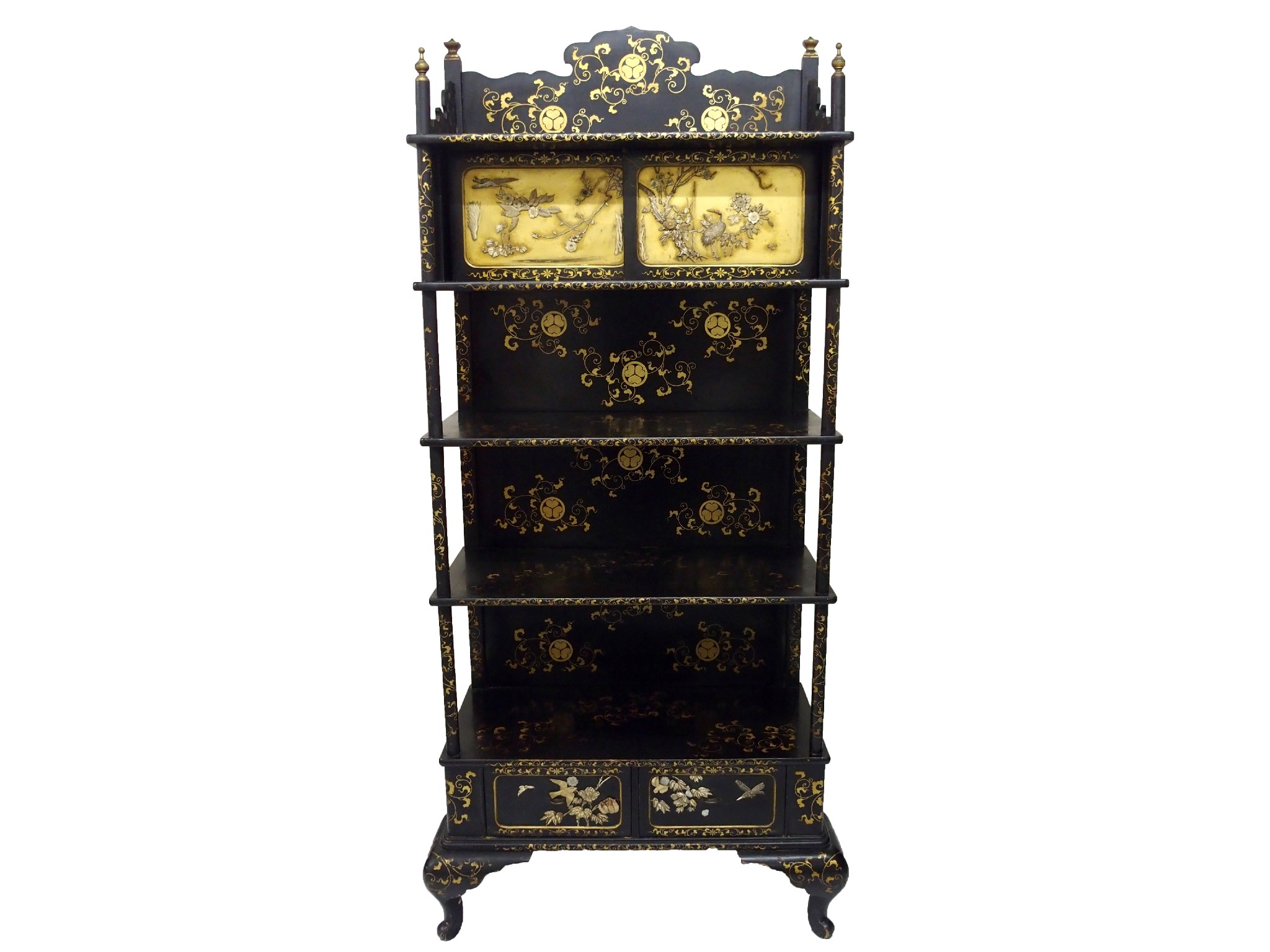 Appraisal: A Japanese black and gold lacquered Shodhana cabinetMeiji period with