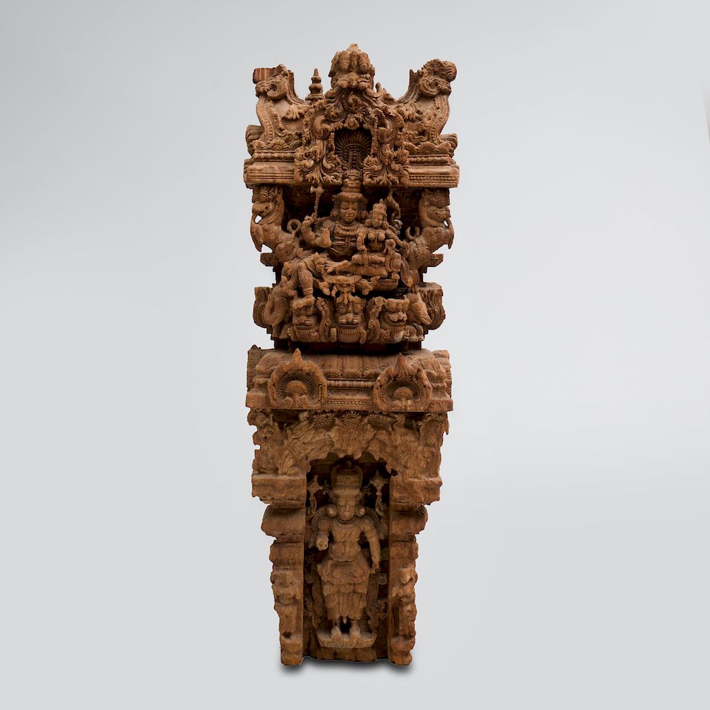 Appraisal: South India Carved Hardwood Model of Gopuram Carved with Shiva