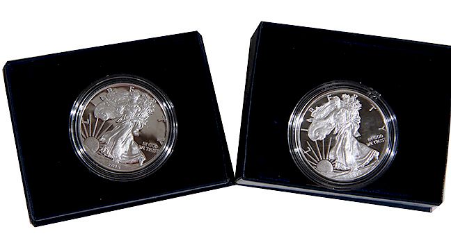 Appraisal: Silver Eagles Two proof silver eagles in original boxes Condition