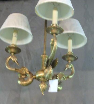 Appraisal: Gilt Metal Chandelier with Swan Decoration From a Scarsdale home