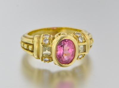 Appraisal: A Judith Ripka k Gold Pink Tourmaline and Diamond Ring