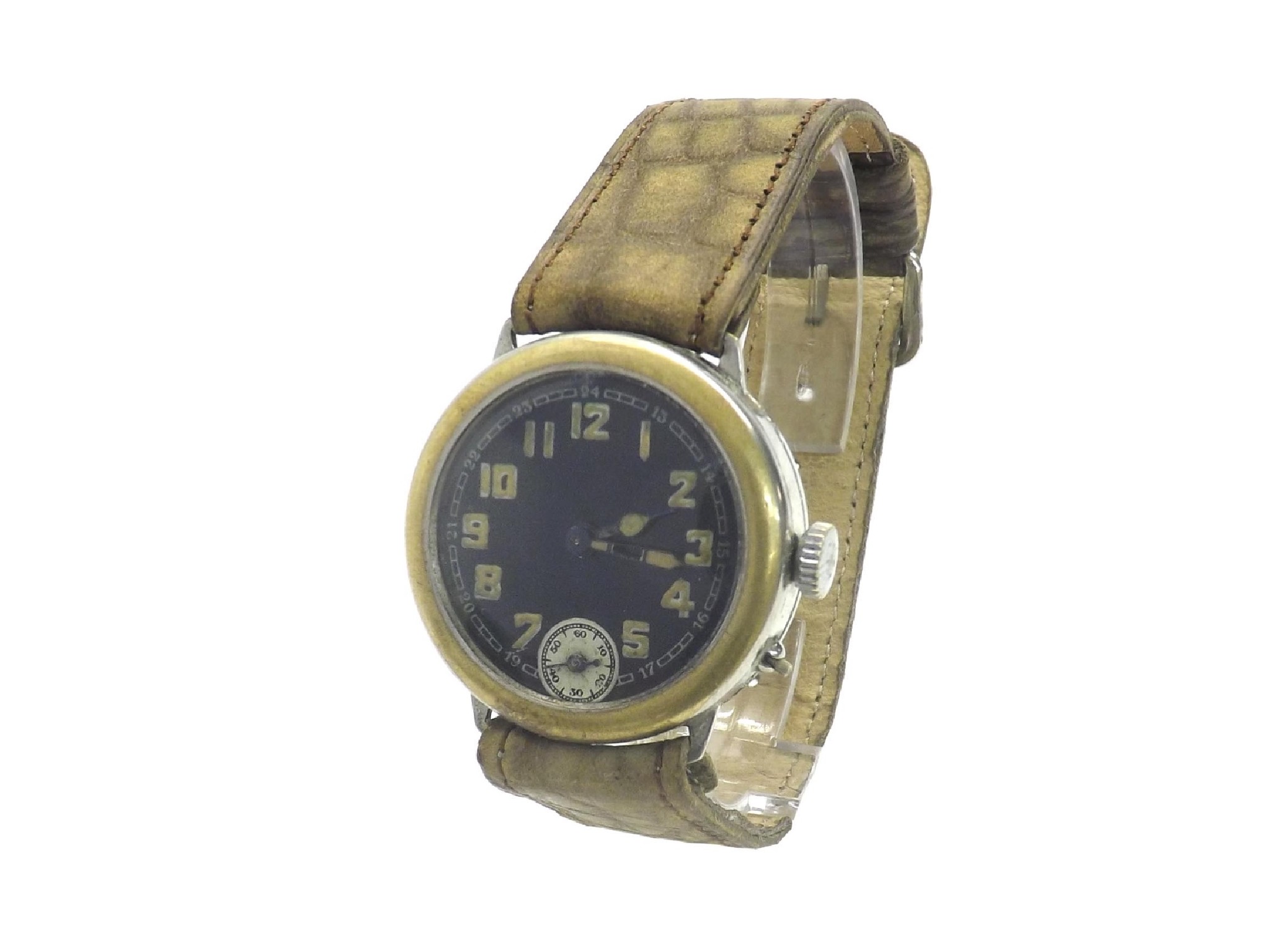 Appraisal: WWI officer's pin-set trench wristwatch the circular black dial with