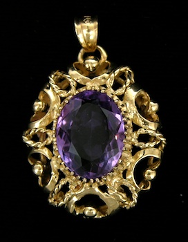 Appraisal: Etruscan Revival Style Brooch with Amethyst k yellow gold cast