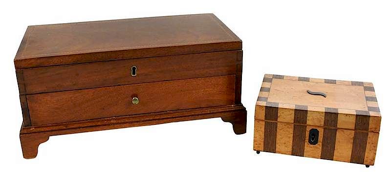 Appraisal: Two Inlaid Jewelry Boxes British th century mahogany dovetailed with