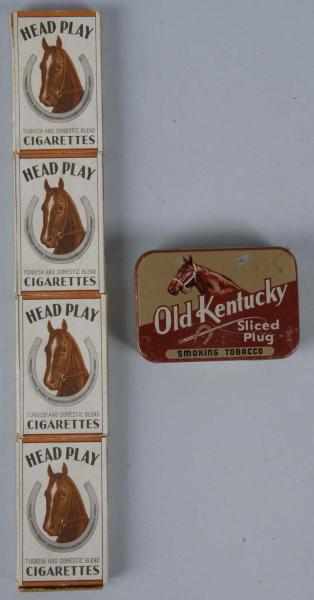 Appraisal: Lot of Tobacco Horse-Related Items Description Head Play -pack cigarettes