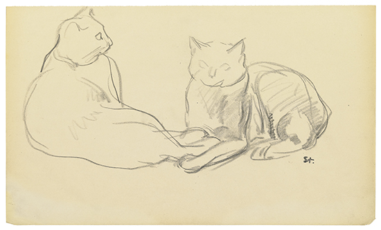 Appraisal: TH OPHILE STEINLEN Deux Chats Black crayon on cream wove