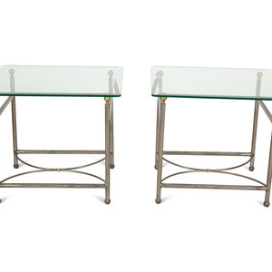 Appraisal: A Pair of Modernist Steel and Brass Glass-Top Side Tables