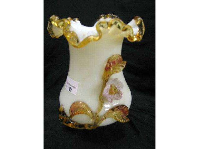 Appraisal: Stevens Williams Victorian Art Glass Vase applied floral on custard