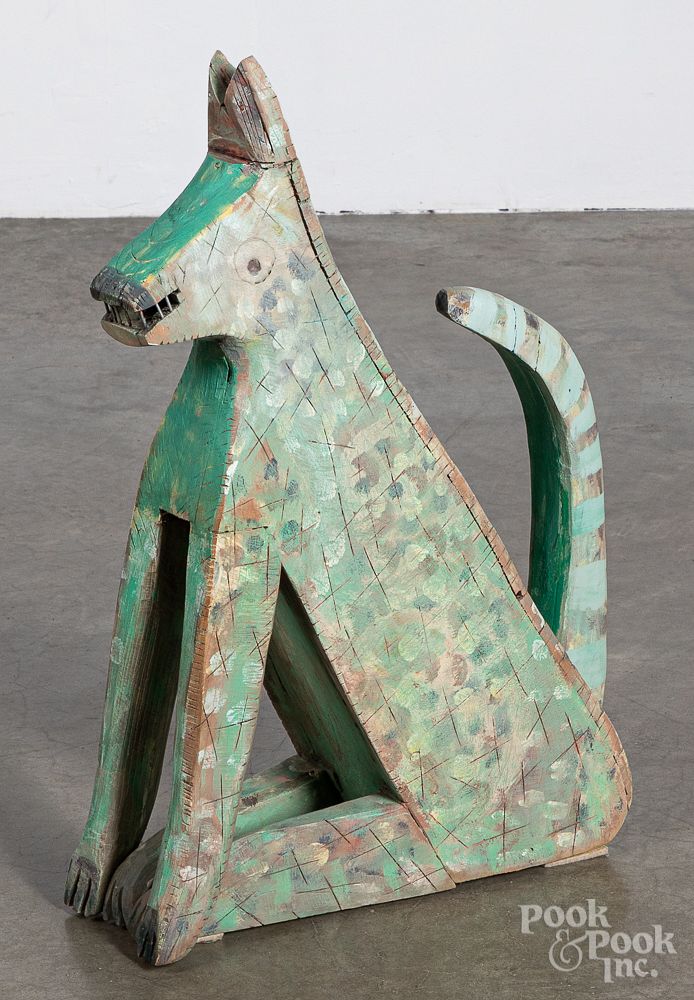 Appraisal: Doug Frati outsider art carved and painted dog Doug Frati