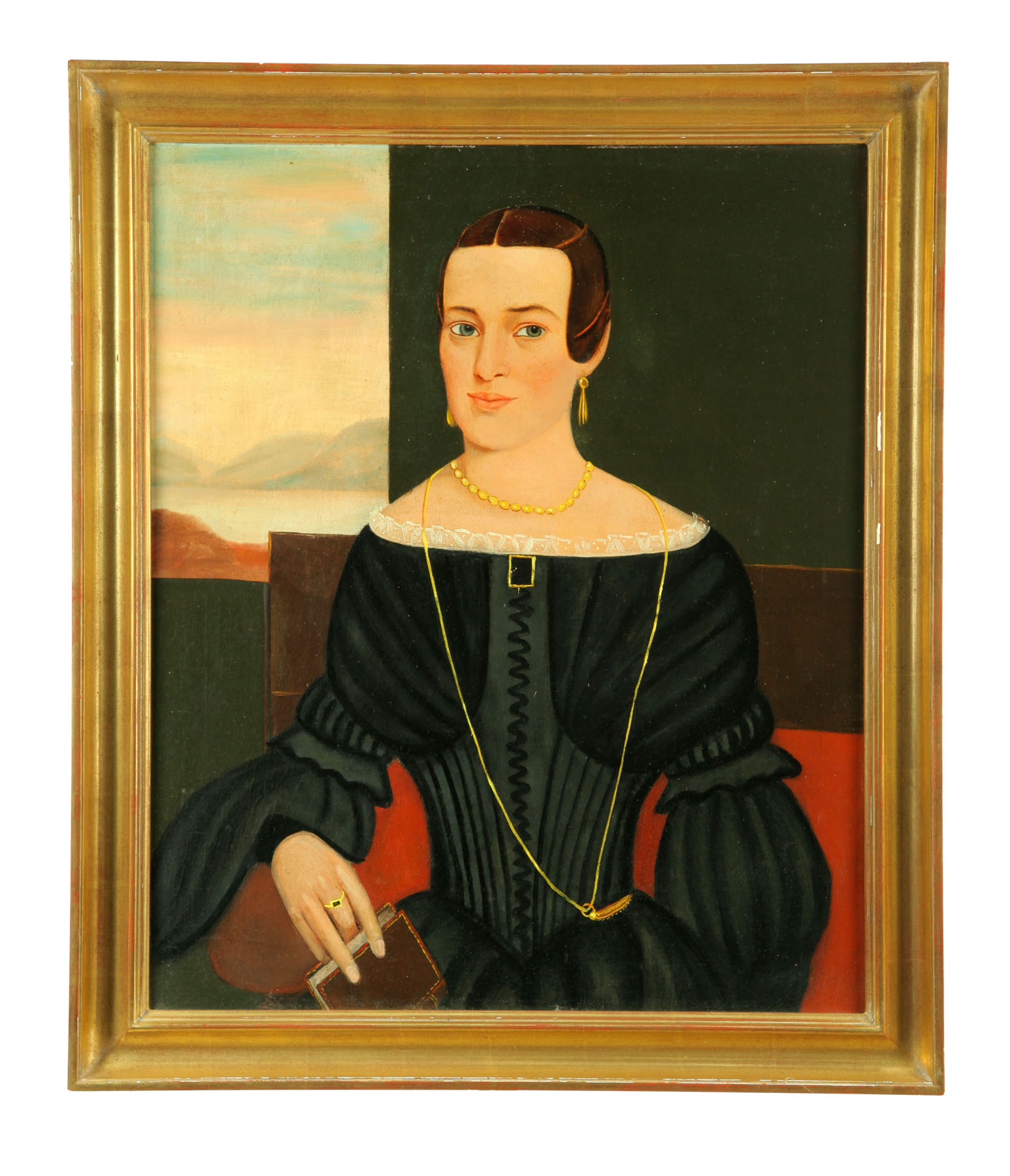 Appraisal: PORTRAIT OF LADY WITH JEWELRY AMERICAN LATE -EARLY Oil on