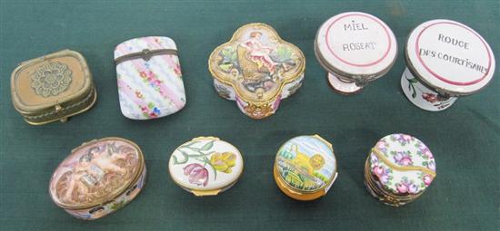 Appraisal: GROUP OF NINE SMALL DRESSER BOXES Two french enameled two