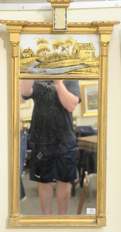 Appraisal: Federal gilt mirror having molded pediment top with small eglomise