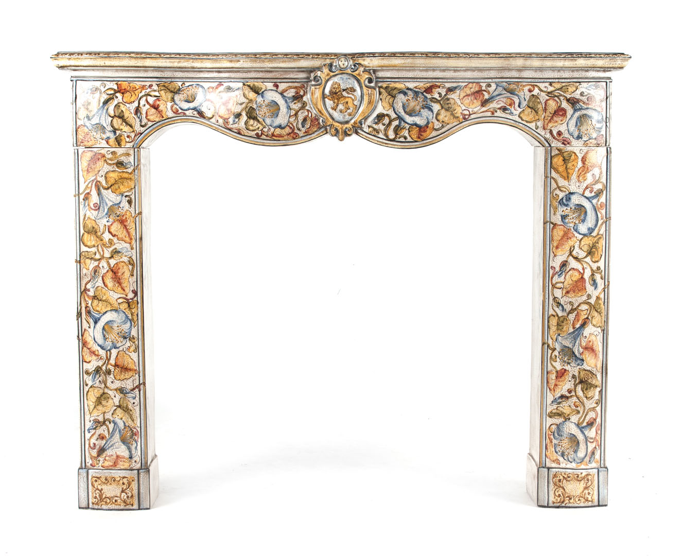 Appraisal: French faience fireplace mantel three-part mantel consisting of lintels and