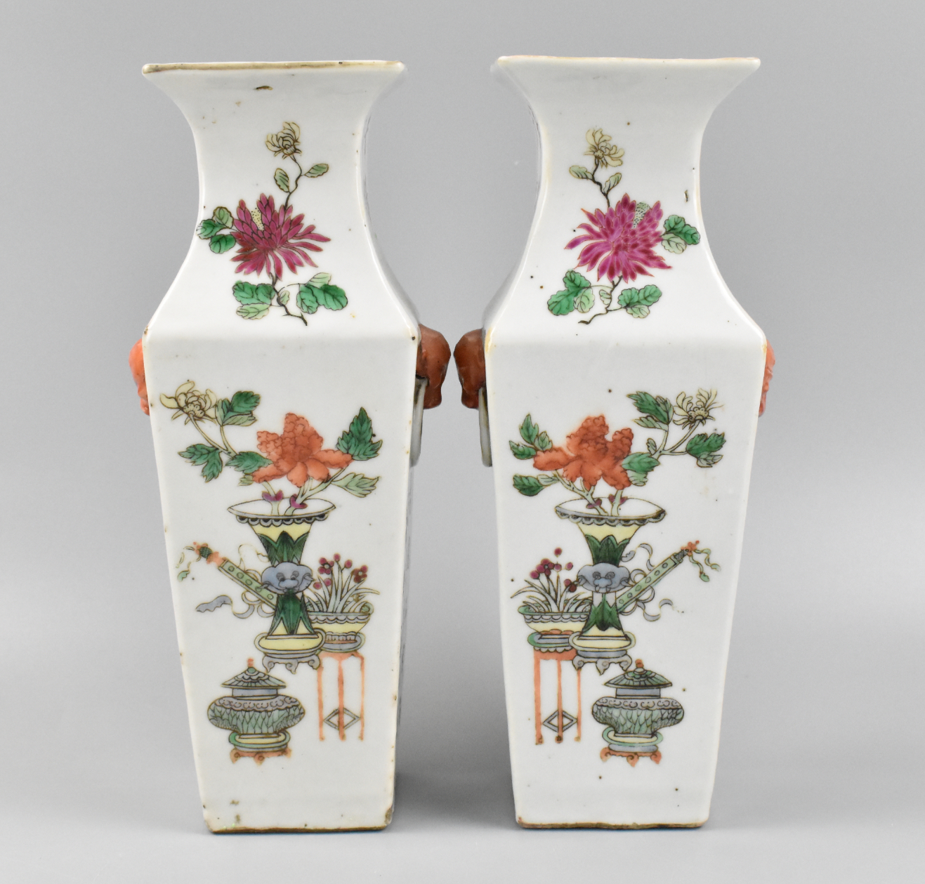 Appraisal: A pair of Chinese famille rose square vases dating from