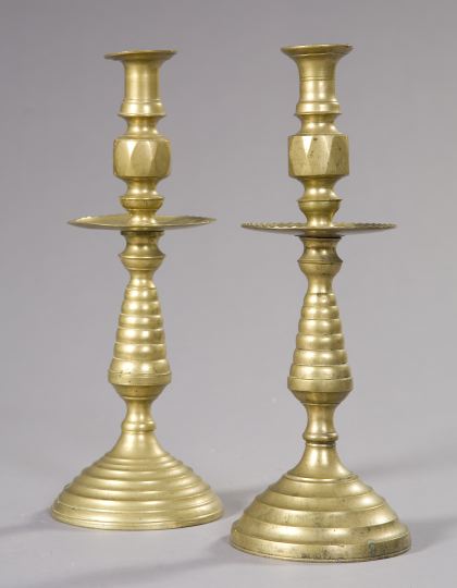 Appraisal: Large Pair of Edwardian Brass Skep Candlesticks first quarter th