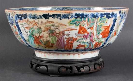 Appraisal: Chinese Export Mandarin porcelain punch bowl circa alternating vignettes of