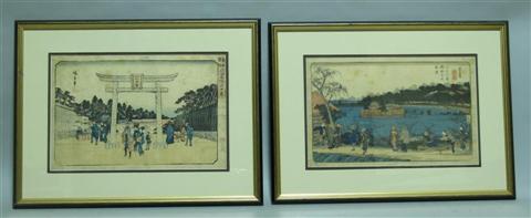 Appraisal: TWO JAPANESE WOODBLOCK PRINTS Edo period of yoko-e form the