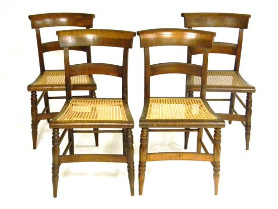 Appraisal: Set of four Empire side chairs figured maple cane seat