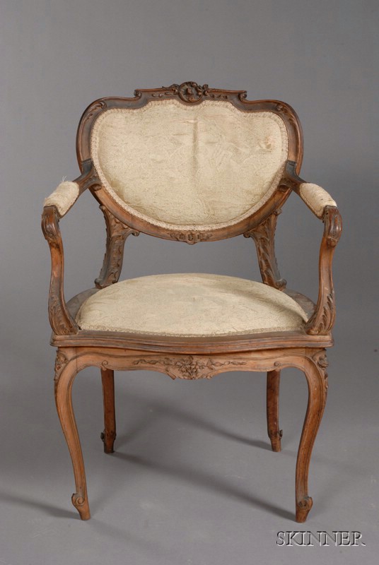 Appraisal: Louis XV Carved Beechwood Fauteuil early th century with shaped