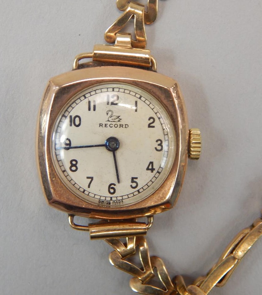 Appraisal: A ct gold Record ladies wristwatch with fancy link bracelet