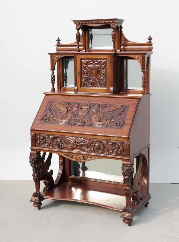 Appraisal: HORNER QUALITY MAHOGANY CARVED GRIFFIN SECRETARY DESK Top with center