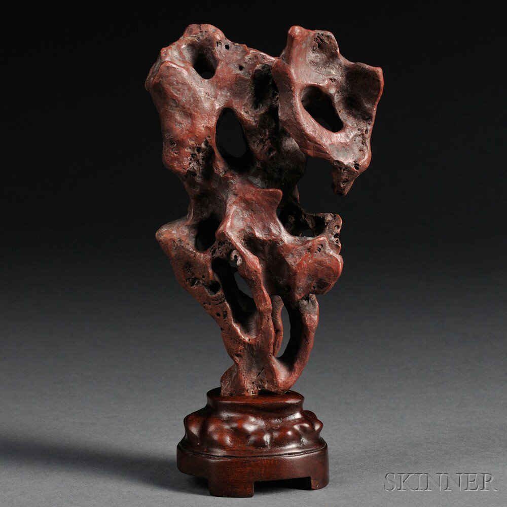 Appraisal: Small Scholar's Rock on Wood Stand China of coral-like irregular