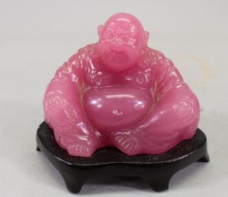 Appraisal: Carved Chinese Stone Seated Buddha on stand Height in