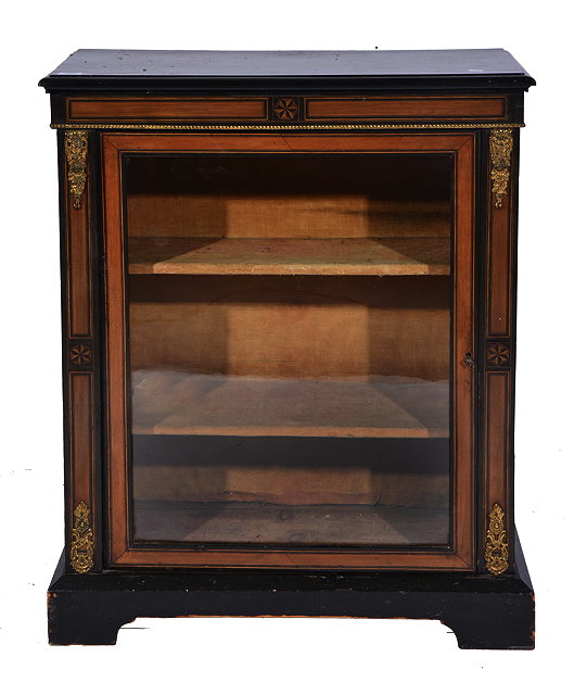 Appraisal: A TH CENTURY EBONISED PIER CABINET the front with inlaid