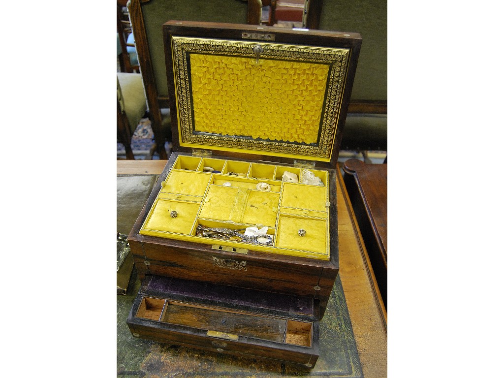 Appraisal: A th century mother-of-pearl inlaid rosewood combination work writing box