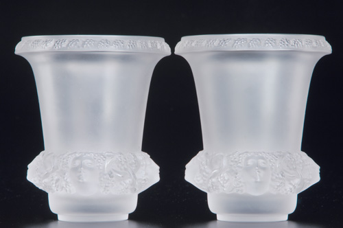 Appraisal: R LALIQUE Pair of vases Quatre Tetes Femmes Et Raisins