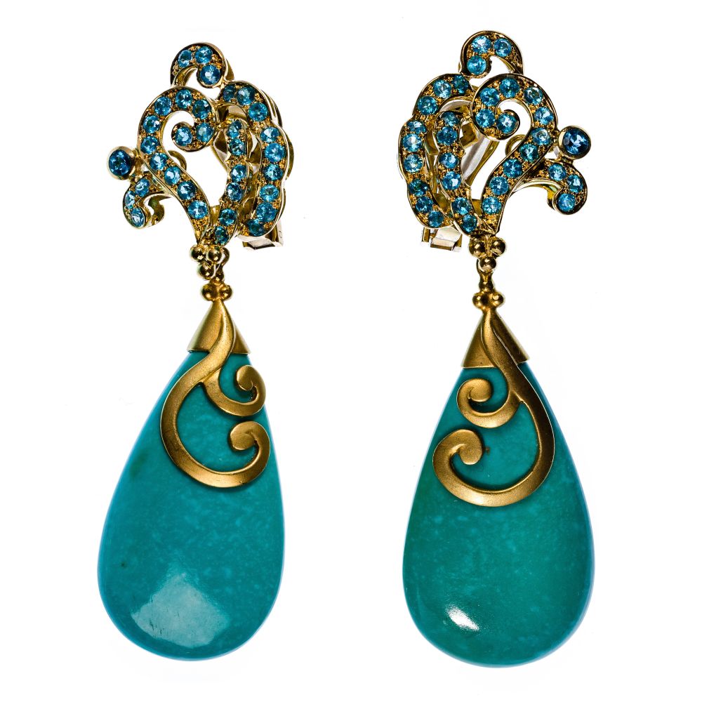 Appraisal: PAULA CREVOSHAY K YELLOW GOLD AND GEMSTONE CLIP-ON EARRING SETDrop