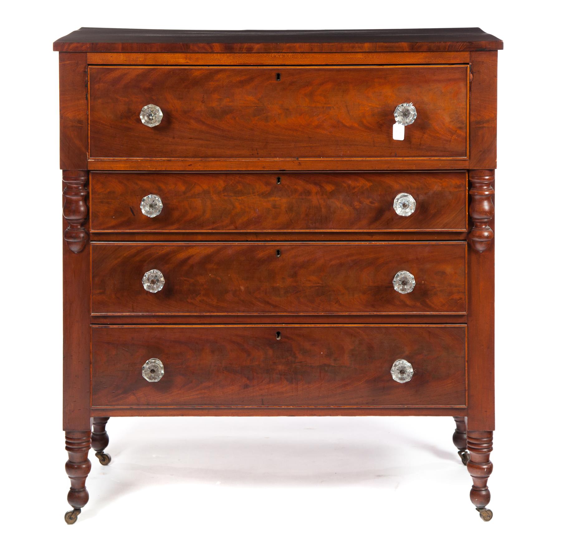 Appraisal: SHERATON TO EMPIRE FOUR-DRAWER CHEST American nd quarter- th century