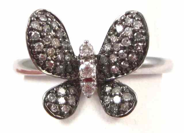 Appraisal: DIAMOND AND WHITE GOLD BUTTERFLY RING k white and blackened