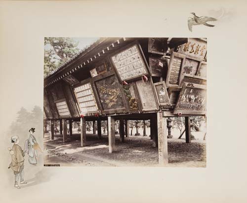 Appraisal: JAPAN Album containing delicately hand-tinted photographs of Japan and one