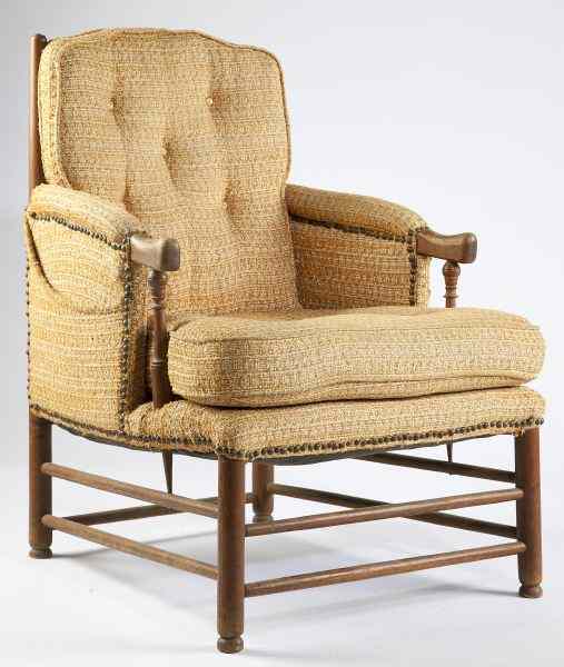 Appraisal: Mrs Penn's Easy Chaircirca s upholstered arm chair with brass