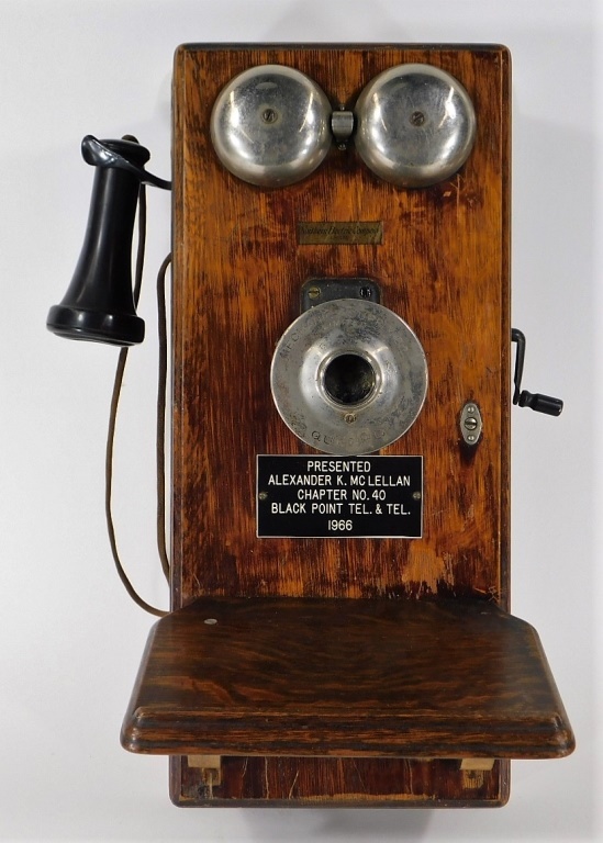 Appraisal: ID'D BLACK POINT RI OAK WALL MOUNTED TELEPHONE United States