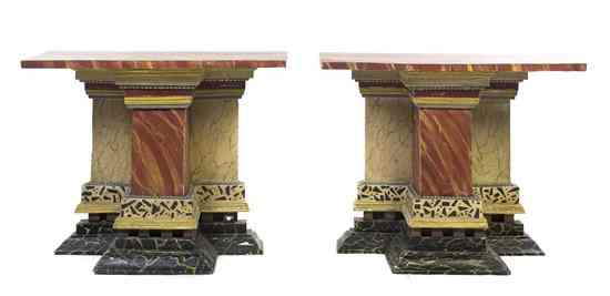 Appraisal: A Pair of Italian Faux Marble Console Tables having rectangular