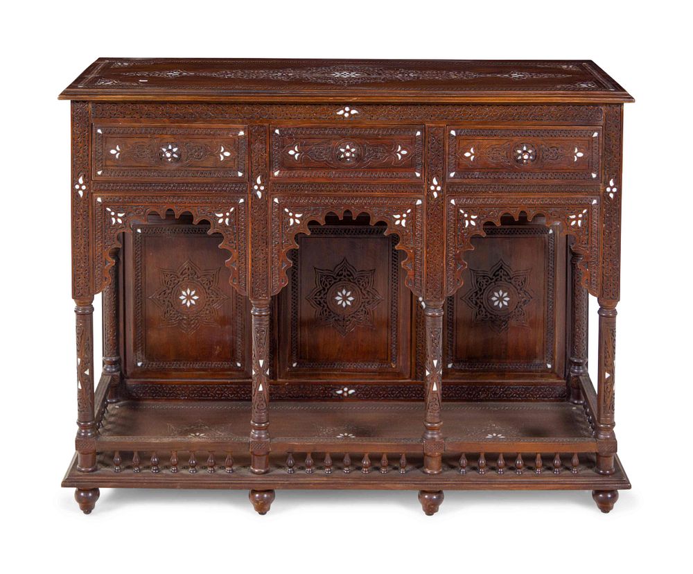 Appraisal: A Syrian Carved and Mother-of-Pearl Inlaid Walnut Console Table A