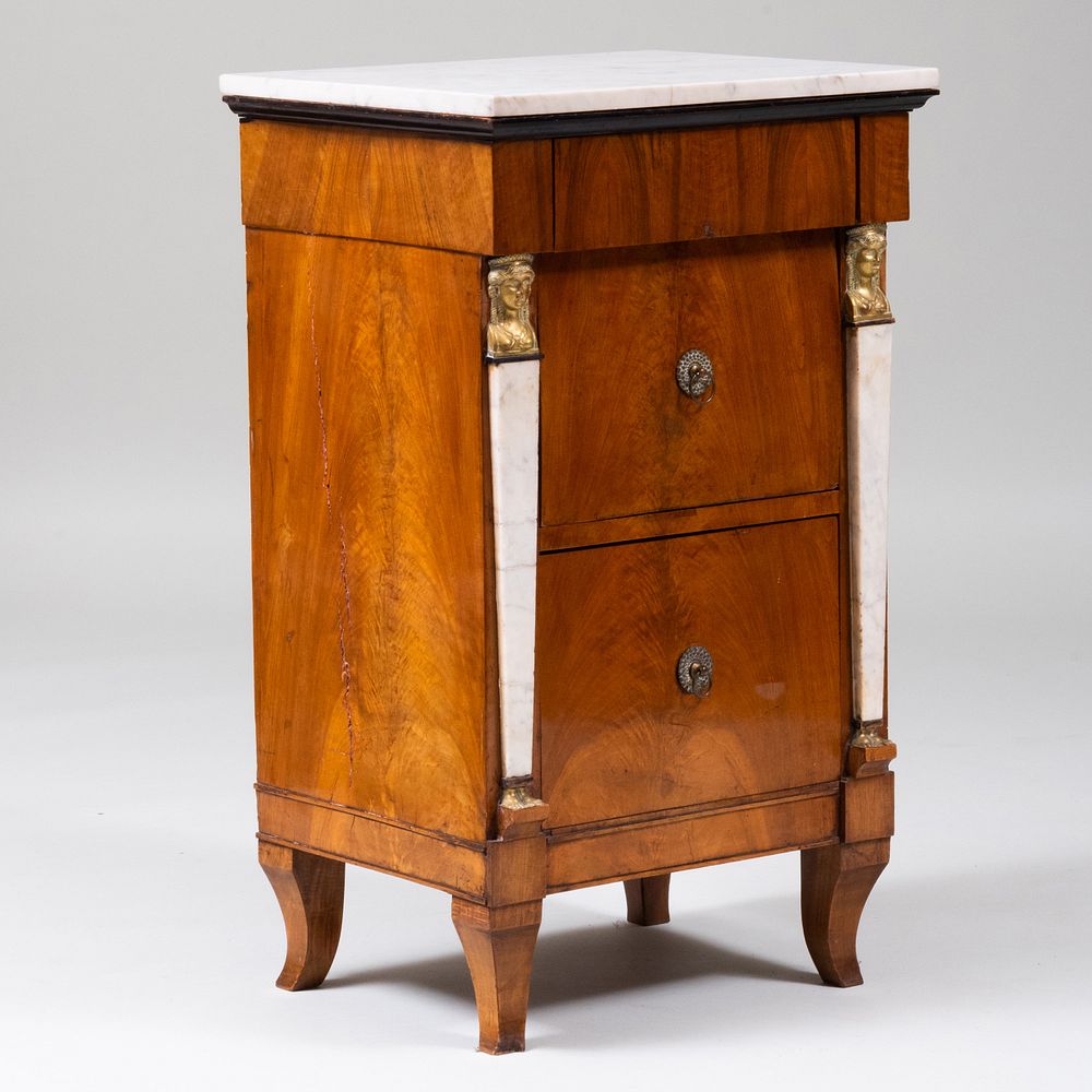 Appraisal: Biedermeier Style Gilt-Metal-Mounted Walnut Side Cabinet Fitted with a marble