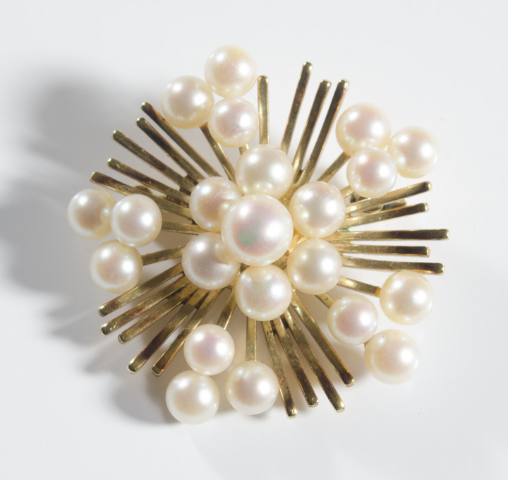 Appraisal: MIKIMOTO PEARL AND FOURTEEN KARAT GOLD BROOCH with original Mikimoto