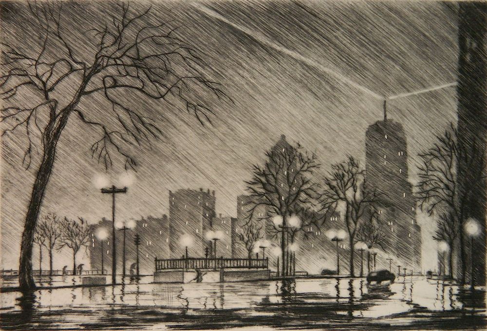 Appraisal: James Swann drypoint James Swann American - - ''Rainy Night''